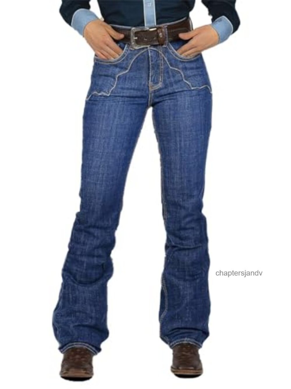 High Waist Bootcut Vintage Stretch Jeans Five Pocket Contrast Stitch